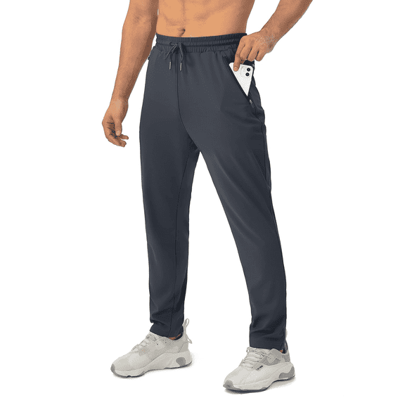 Puztloy Men's Sweatpants Joggers with Zipper Pockets Tapered Joggers Athletic Lounge Pants Traning Track Pants for Workout, Jogging, Running,Soccer Grey