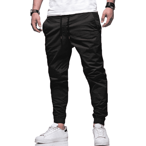 PUZTLOY Men's Cargo Joggers Track Pants with Pockets Drawstring Cargo Sweatpants Casual for Hiking Running Outdoor Workout Black