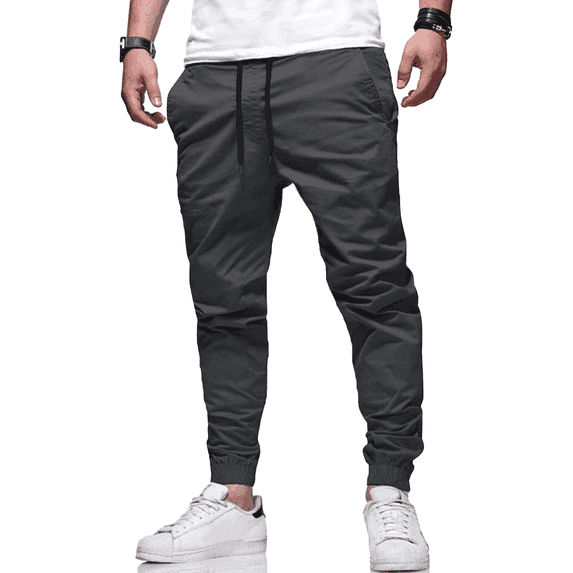 PUZTLOY Men’s Jogger Pants with Pockets Drawstring Cargo Sweatpants Casual Athletic Track Pants for Hiking Running Outdoor Workout Grey