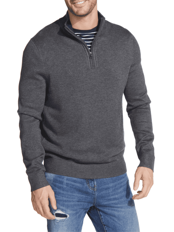 Men’s Pullover Sweater Quarter Zip Slim Fit Lightweight Knitwear Mock Neck Long Sleeve Casual Knitted Polo Sweaters Gray