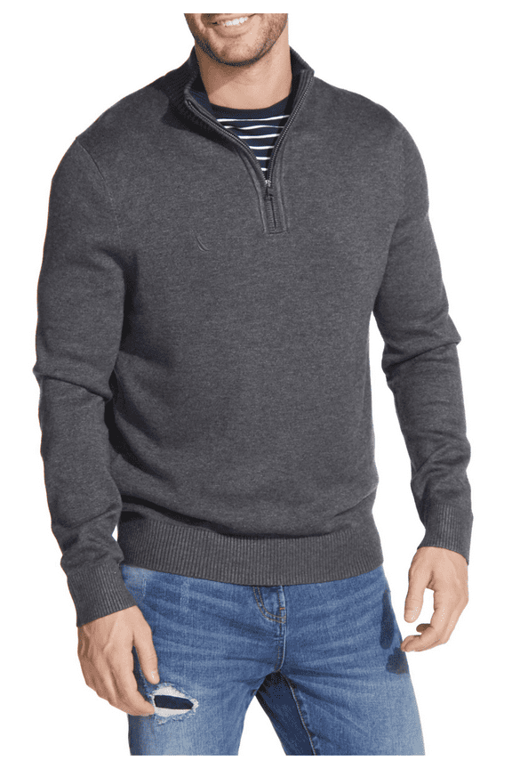 Men’s Pullover Sweater Quarter Zip Slim Fit Lightweight Knitwear Mock Neck Long Sleeve Casual Knitted Polo Sweaters Gray