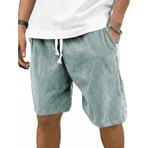 Puztloy Men’s Casual Shorts Elastic Waist Drawstring Summer Beach Textured Shorts Blue