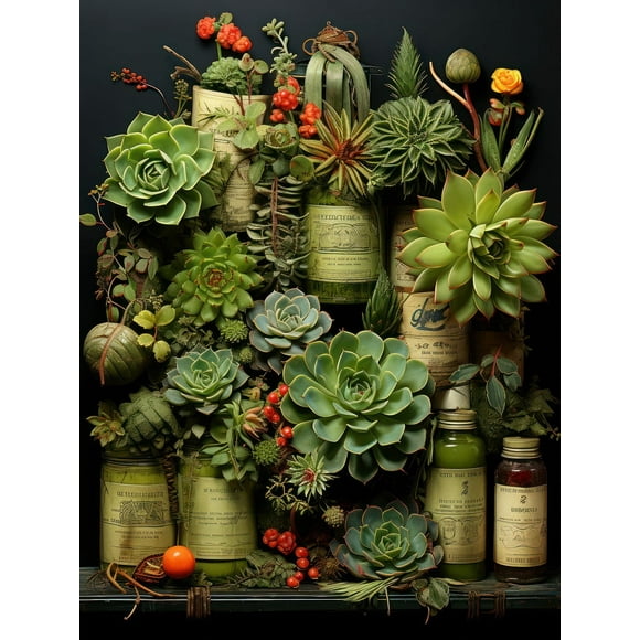 Puzzle for Adult 1000 Piece Plants Succulents Wooden Jigsaw Puzles SchoolSupplies Kids Intelligence Game Toy Family Friend Challenging Puzzle Gift Finished Size is 20.47x14.96