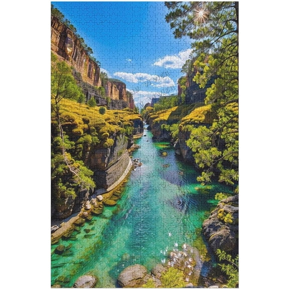 Puzzle for Adults 1000 Pieces, Mountains Waterfall Water Flow Creek Stream Landscape Puzzle Flower Jigsaw Puzzles for Adults, Nature Puzzles for Home Decor Gift for Friends Family