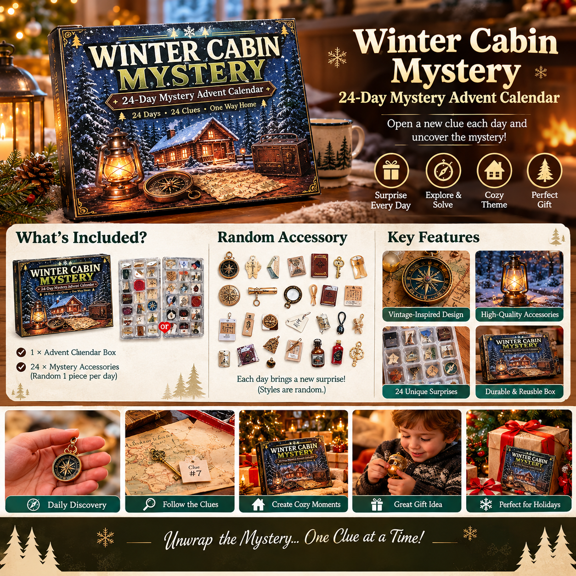 Puzzle Advent Calendar with 24-Day Mystery Countdown, 10.23 X 7.08 Inches, Winter Cabin Theme, for Adults, Escape Room Game