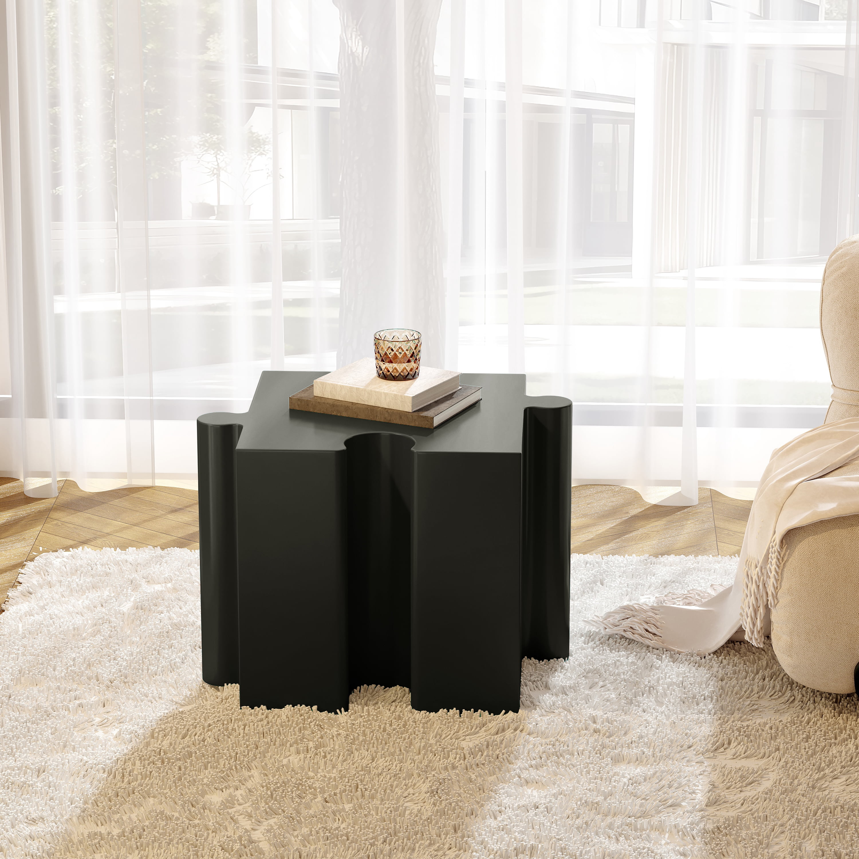 Puzzle Art Side Table, Outdoor Modular Concave Edge Table for Patio Garden Indoor Outdoor, Black