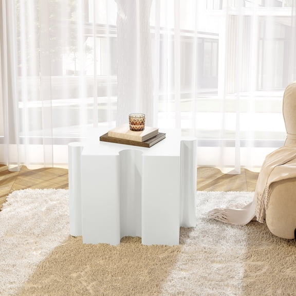 Puzzle Art Side Table, Outdoor Modular Concave Edge Table for Patio Garden Indoor Outdoor, White