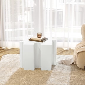 Puzzle Art Side Table, Outdoor Modular Concave Edge Table for Patio Garden Indoor Outdoor, White