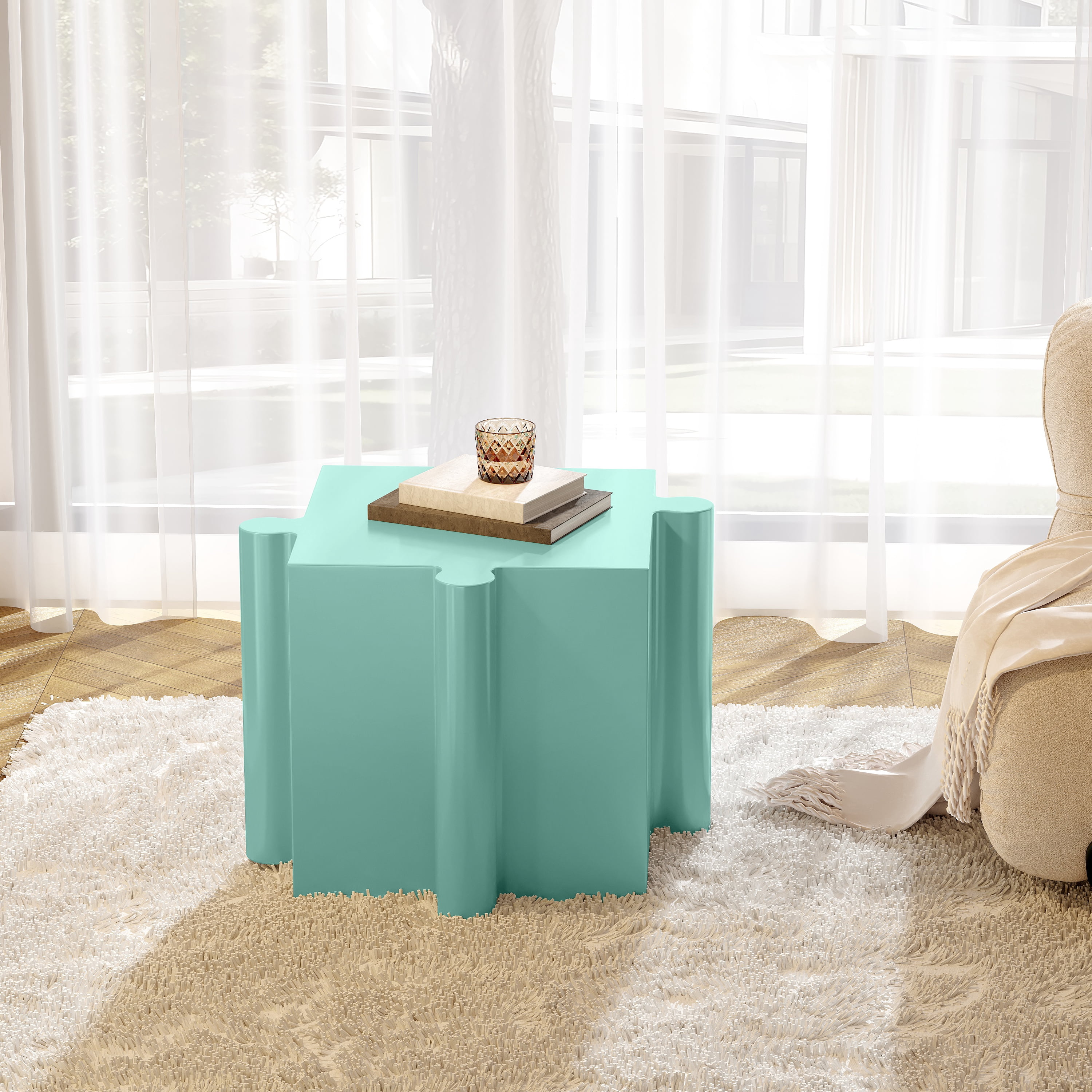 Puzzle Art Side Table, Outdoor Modular Convex Edge Table for Patio Garden Indoor Outdoor, Light Green
