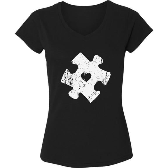 Puzzle Autism Awareness V-Neck Shirt for Women - Ladies Tops White Print S M L XL 2XL Graphic Tee