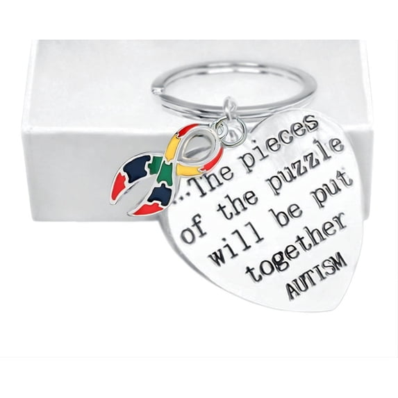 Puzzle Autism Ribbon Key Chains