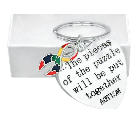 Puzzle Autism Ribbon Key Chains