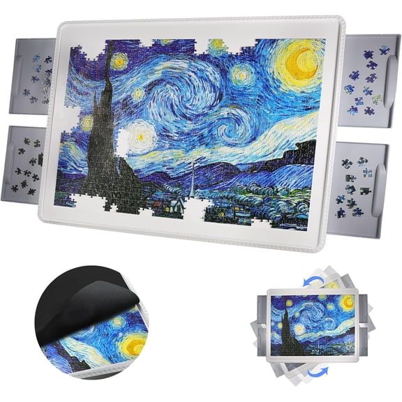 Puzzle Board, 1500 Pieces Plastic Rotating Puzzle Board with 4 Drawers and Protective Cover - 35"x27" Portable Jigsaw Puzzle Table for Adults - 360 Lazy Susan Spinning, Ideal Gift for Mom