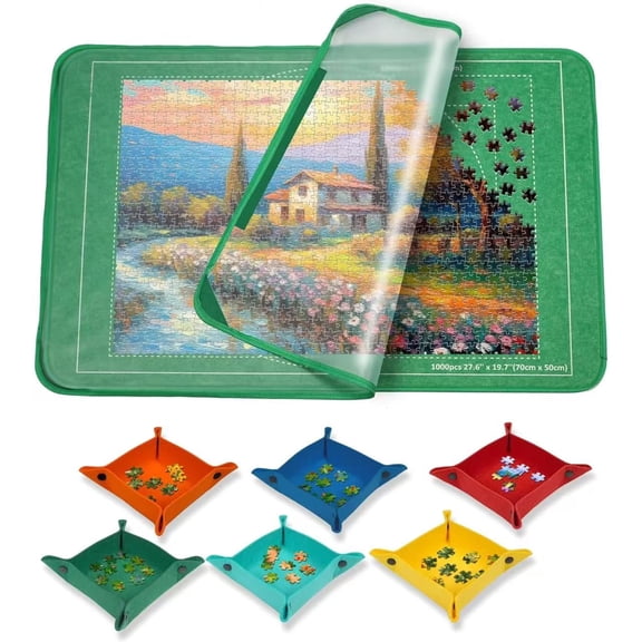 Puzzle Board for 1000 Pieces - Adjustable Angled Stand, Felt Surface, 6 Sorting Trays, Cover & Storage