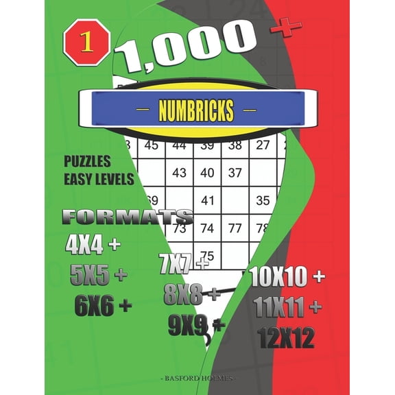Puzzle Book 1,000 + Numbricks puzzles easy levels: Formats 4x4 + 5x5 + 6x6 + 7x7 + 8x8 + 9x9 + 10x10 + 11x11 + 12x12, Book 1, (Paperback)