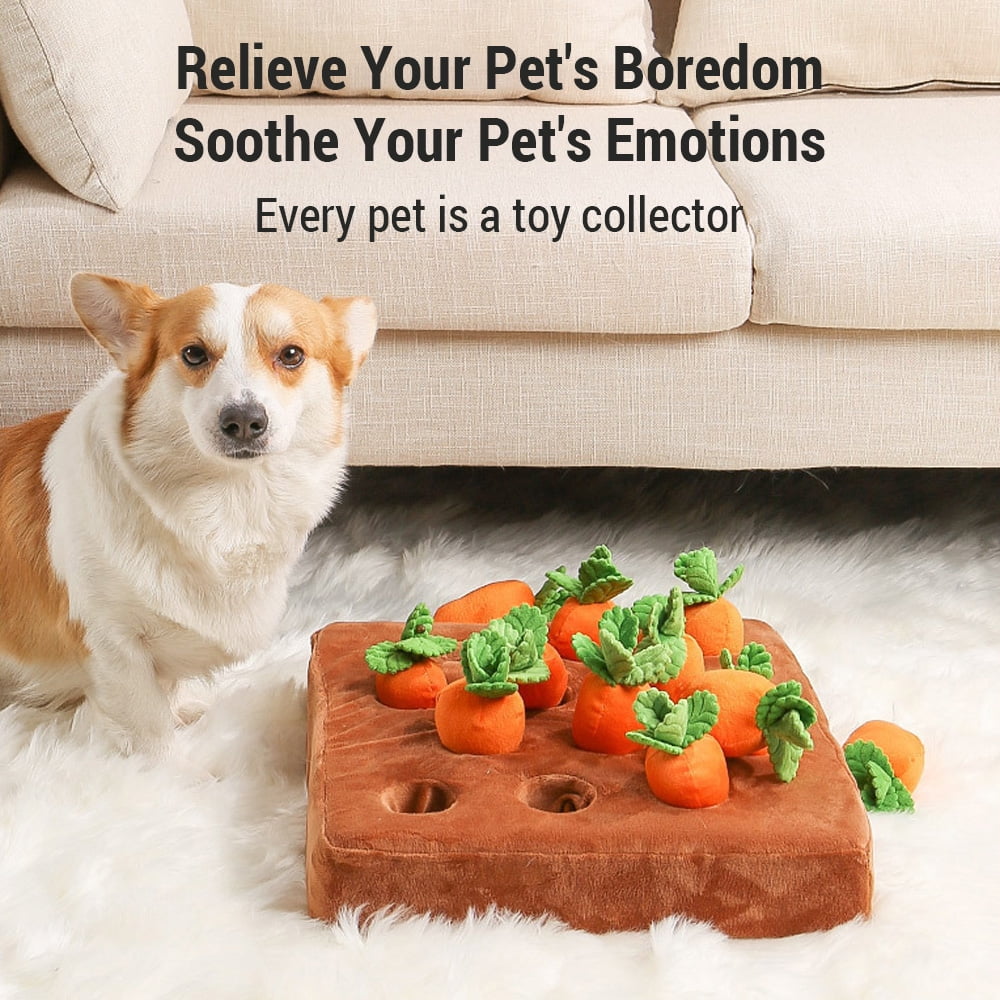Puzzle Carrot Interactive Dog Carrot Plush Toy Enrichment Dog Snuffle Puzzle Toys Cute Carrot Harvest Toy Pet Interactive Puzzle IQ Toy For Dogs And Cats