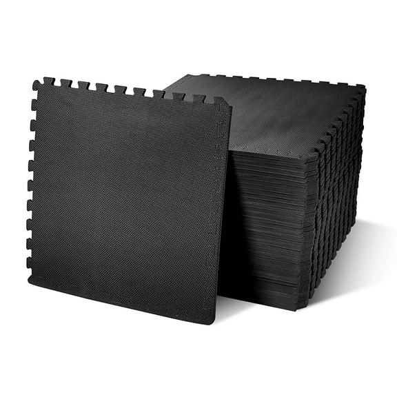 Puzzle Exercise Mat with EVA Foam Interlocking Tiles for MMA, Exercise, Gymnastics and Home Gym Protective Flooring, 1/2" Thick, 144 Square Feet, Black