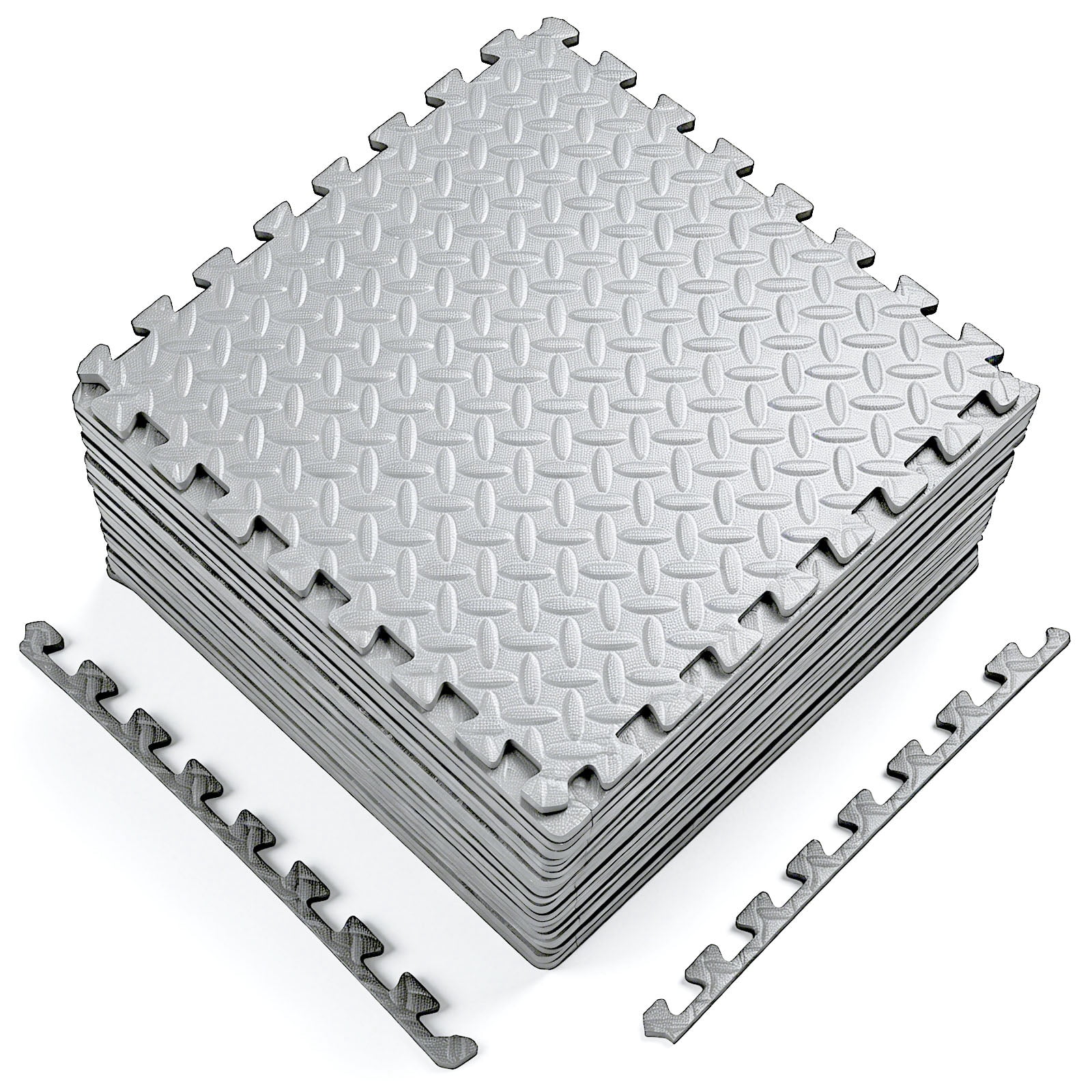 Puzzle Exercise Mat ½ in, EVA Interlocking Foam Floor Tiles for Home Gym, Mat for Home Workout Equipment, Floor Padding for Kidds, Grey, 20 in x 20 in x ½ in, 64 Sq Ft- 24 Tiles