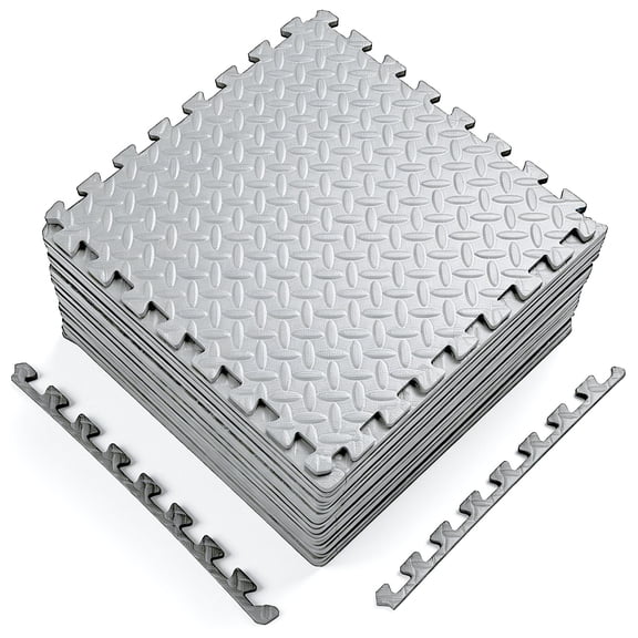 Puzzle Exercise Mat in, EVA Interlocking Foam Floor Tiles for Home Gym, Mat for Home Workout Equipment, Floor Padding for Kidds, Grey, 20 in x 20 in x in, 64 Sq Ft- 24 Tiles