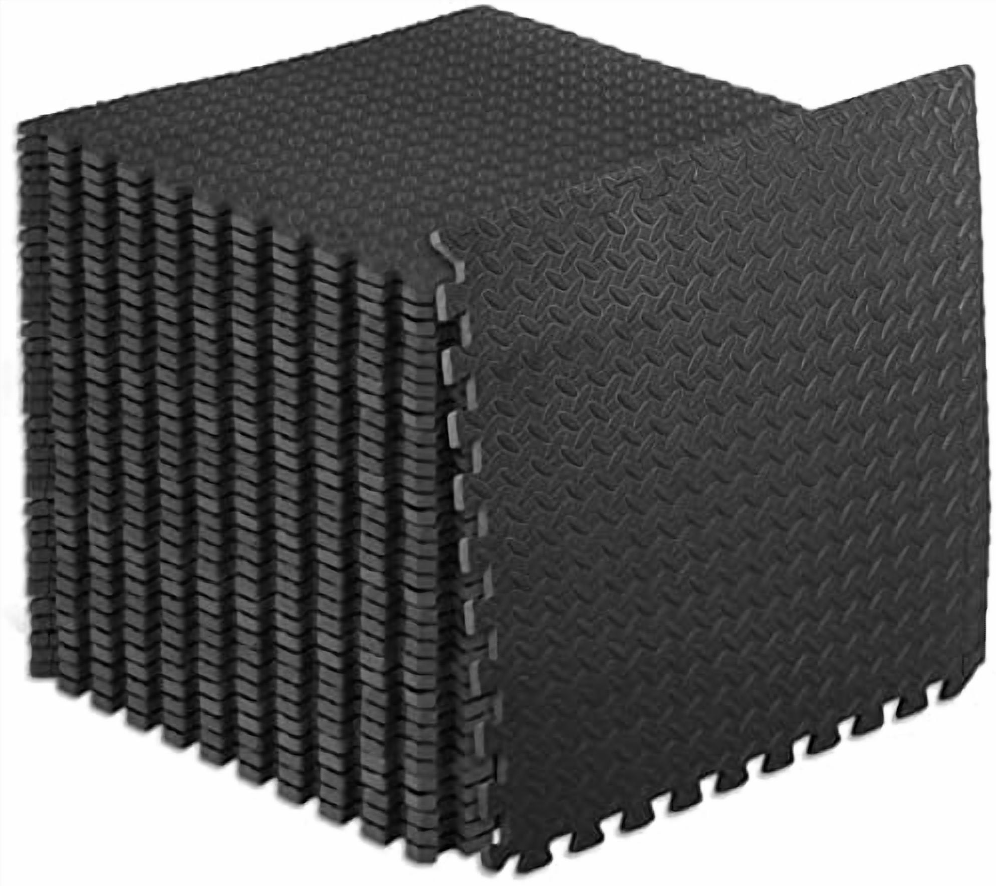 Puzzle Exercise Mat ½ in, EVA Interlocking Foam Floor Tiles for Home Gym, Mat for Home Workout Equipment, Floor Padding for Kids, Black, 24 in x 24 in x ½ in, 144 Sq Ft - 36 Tiles