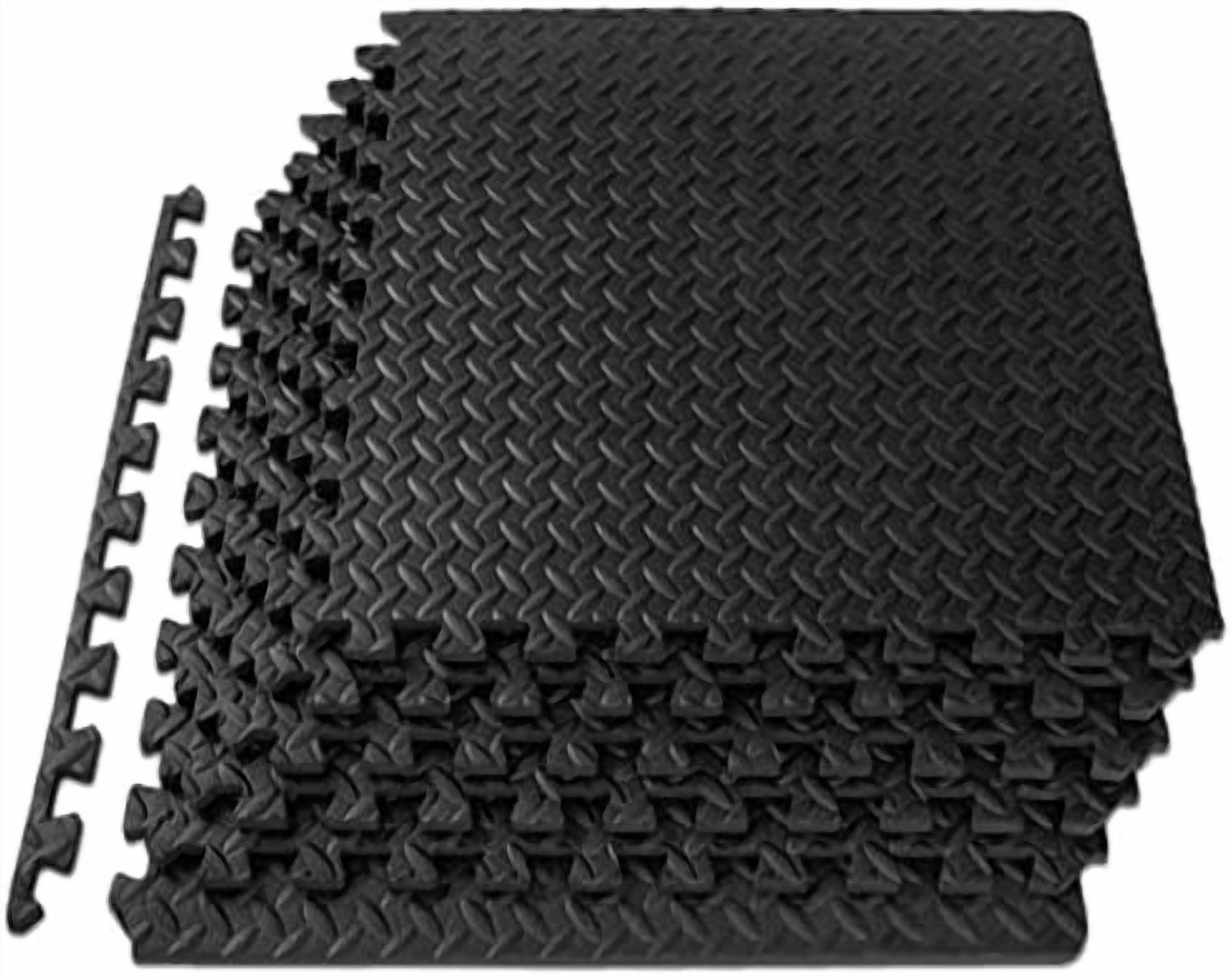 Puzzle Exercise Mat ½ in, EVA Interlocking Foam Floor Tiles for Home Gym, Mat for Home Workout Equipment, Floor Padding for Kids, Black, 24 in x 24 in x ½ in, 24 Sq Ft - 6 Tiles