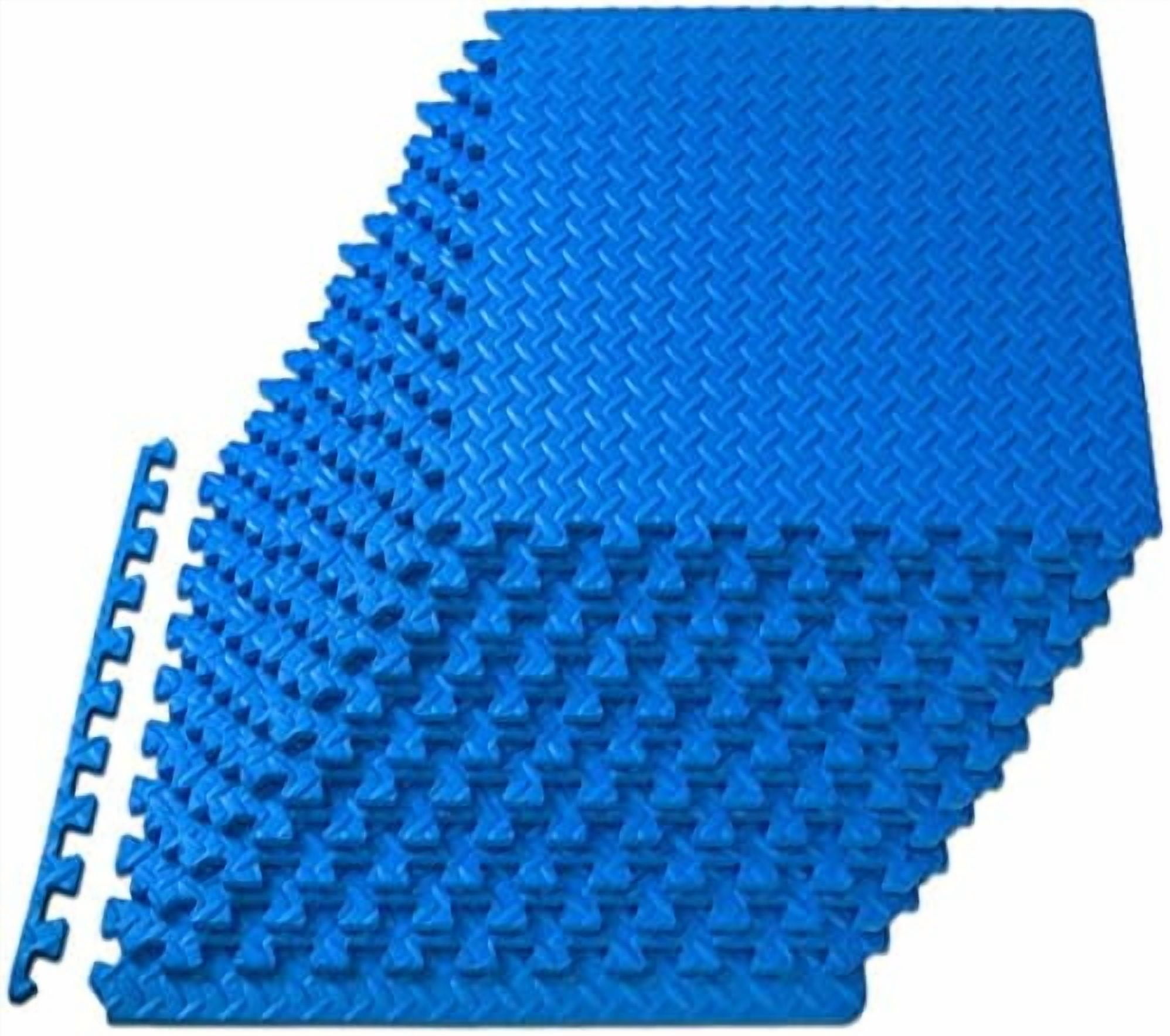 Puzzle Exercise Mat ½ in, EVA Interlocking Foam Floor Tiles for Home Gym, Mat for Home Workout Equipment, Floor Padding for Kids, Blue, 24 in x 24 in x ½ in, 48 Sq Ft - 12 Tiles