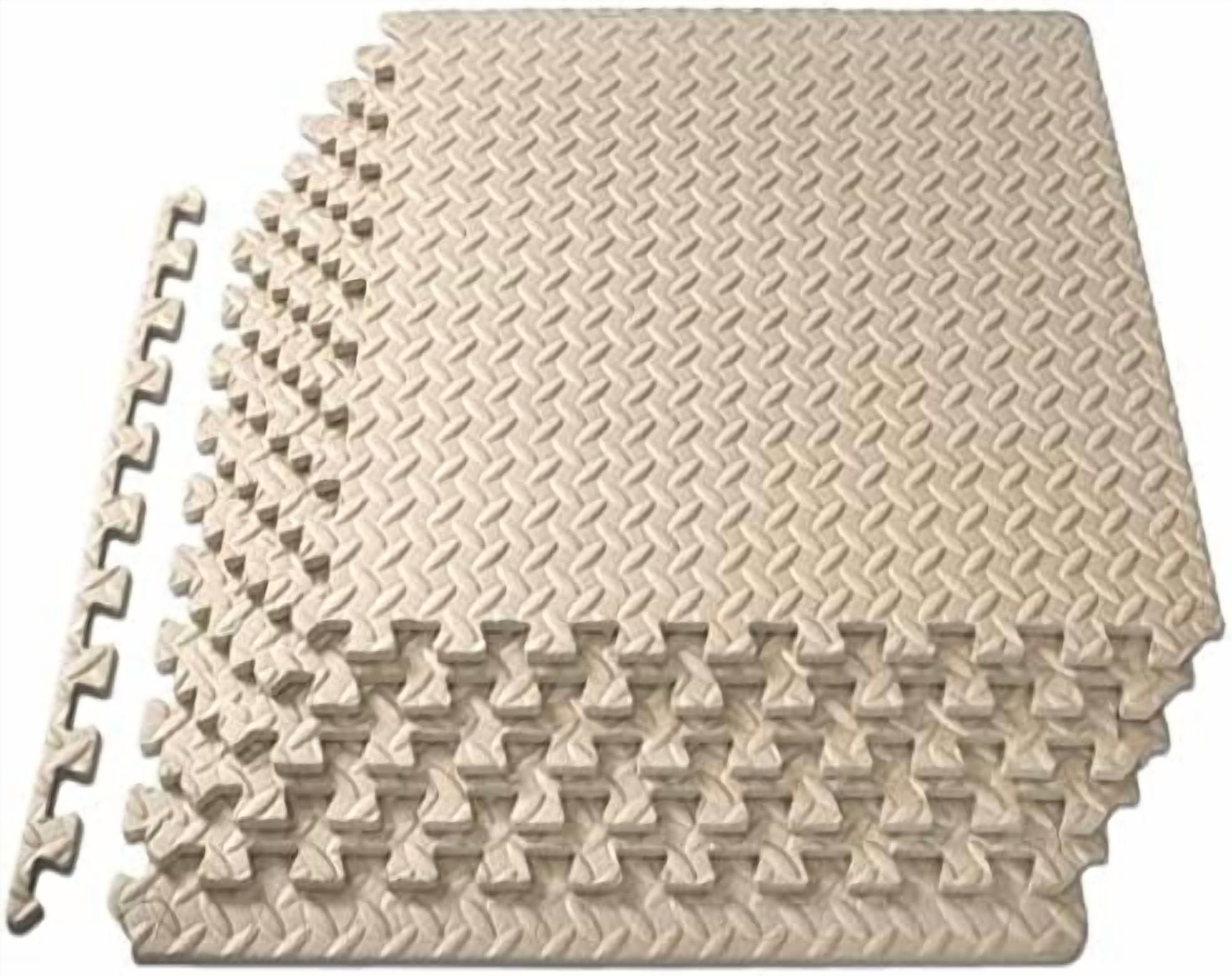 Puzzle Exercise Mat ½ in, EVA Interlocking Foam Floor Tiles for Home Gym, Mat for Home Workout Equipment, Floor Padding for Kids, Cream, 24 in x 24 in x ½ in, 24 Sq Ft - 6 Tiles