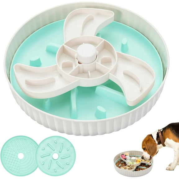 Puzzle Feeder Slow Feeder Dog Bowls, Dog Slow Feeder Bowl for Dry Wet and Raw Food Reduces Boredom and Anxiety Interactive Spin Lick Mat Dog Maze Slow Eating Bowl for Small Medium Dogs, White