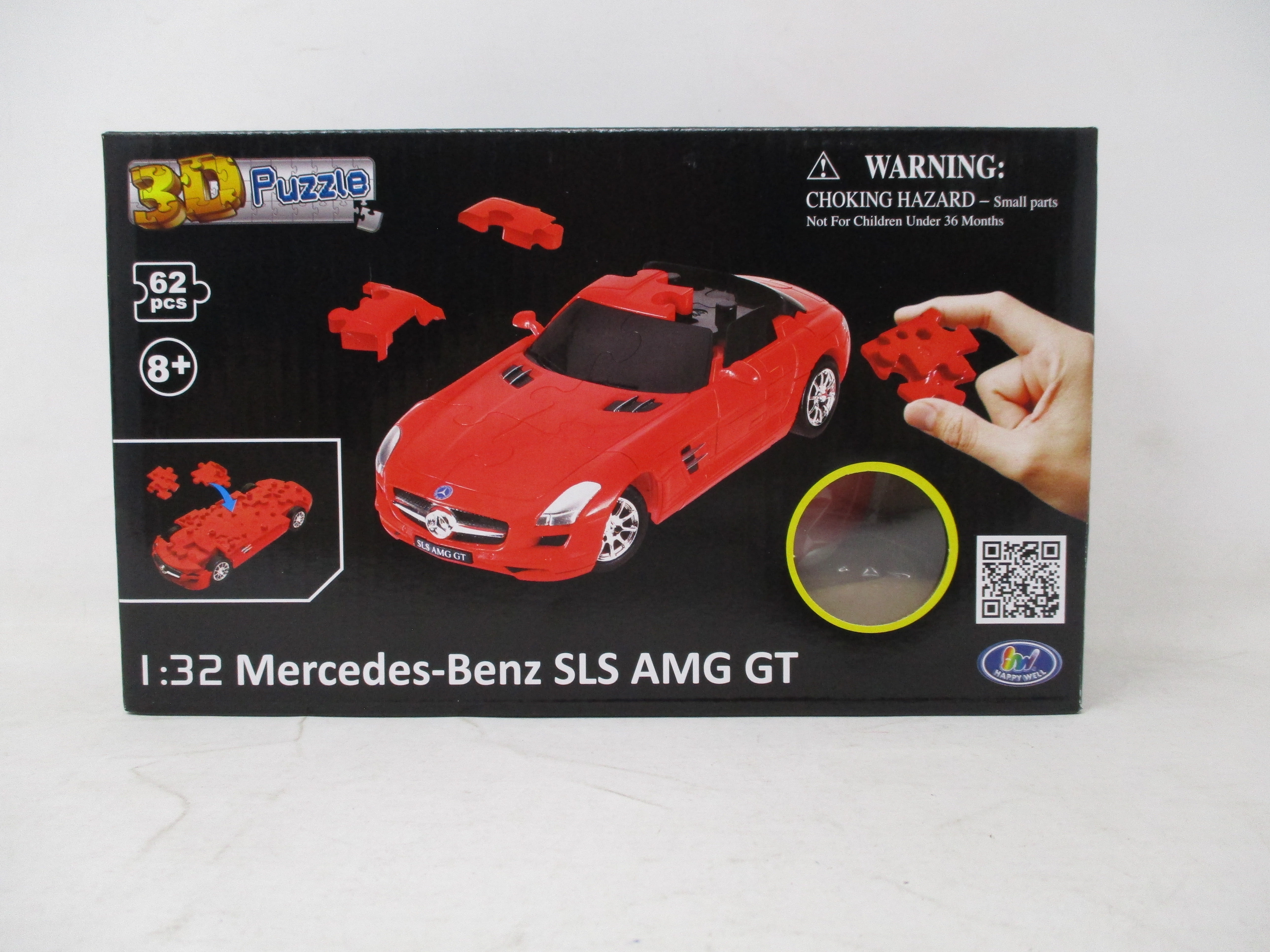 Puzzle Fun 3D 1:32 Mercedes Benz SLS AMG GT- Solid Red- 62 pieces