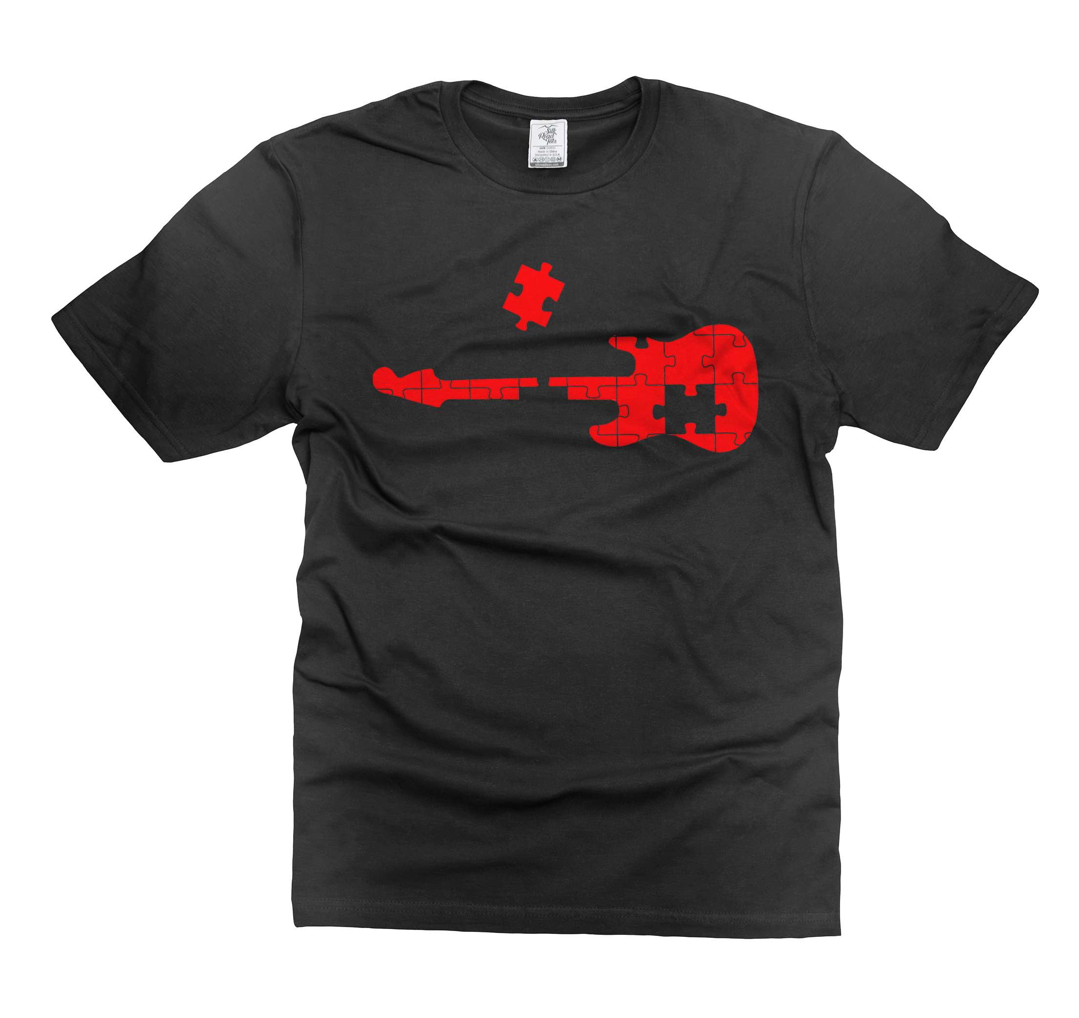 Puzzle Guitar Shirt Autism Guitar Tee Autism Awareness Shirt Guitarist Gift Tee Autistic Shirt (4X-Large Black)