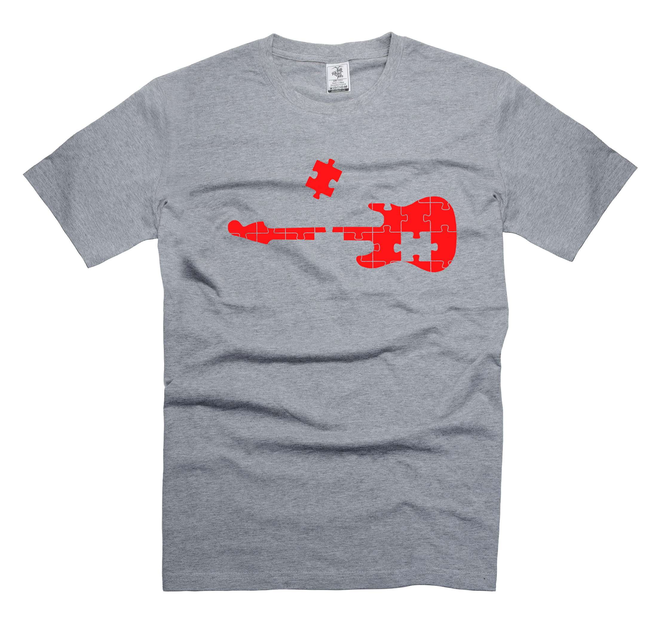 Puzzle Guitar Shirt Autism Guitar Tee Autism Awareness Shirt Guitarist Gift Tee Autistic Shirt (4X-Large Grey)