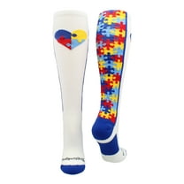 Puzzle Heart Autism Awareness OTC Socks (White/Royal, Large)