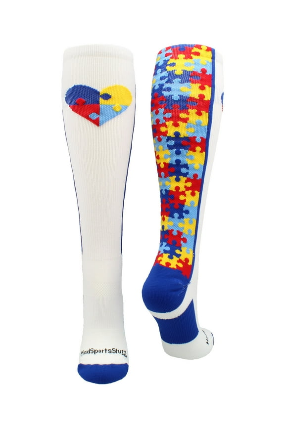 Puzzle Heart Autism Awareness OTC Socks (White/Royal, Small)