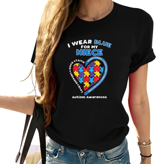 Puzzle I Wear Blue Niece Autism Awareness Family Aunt Uncle T-Shirt