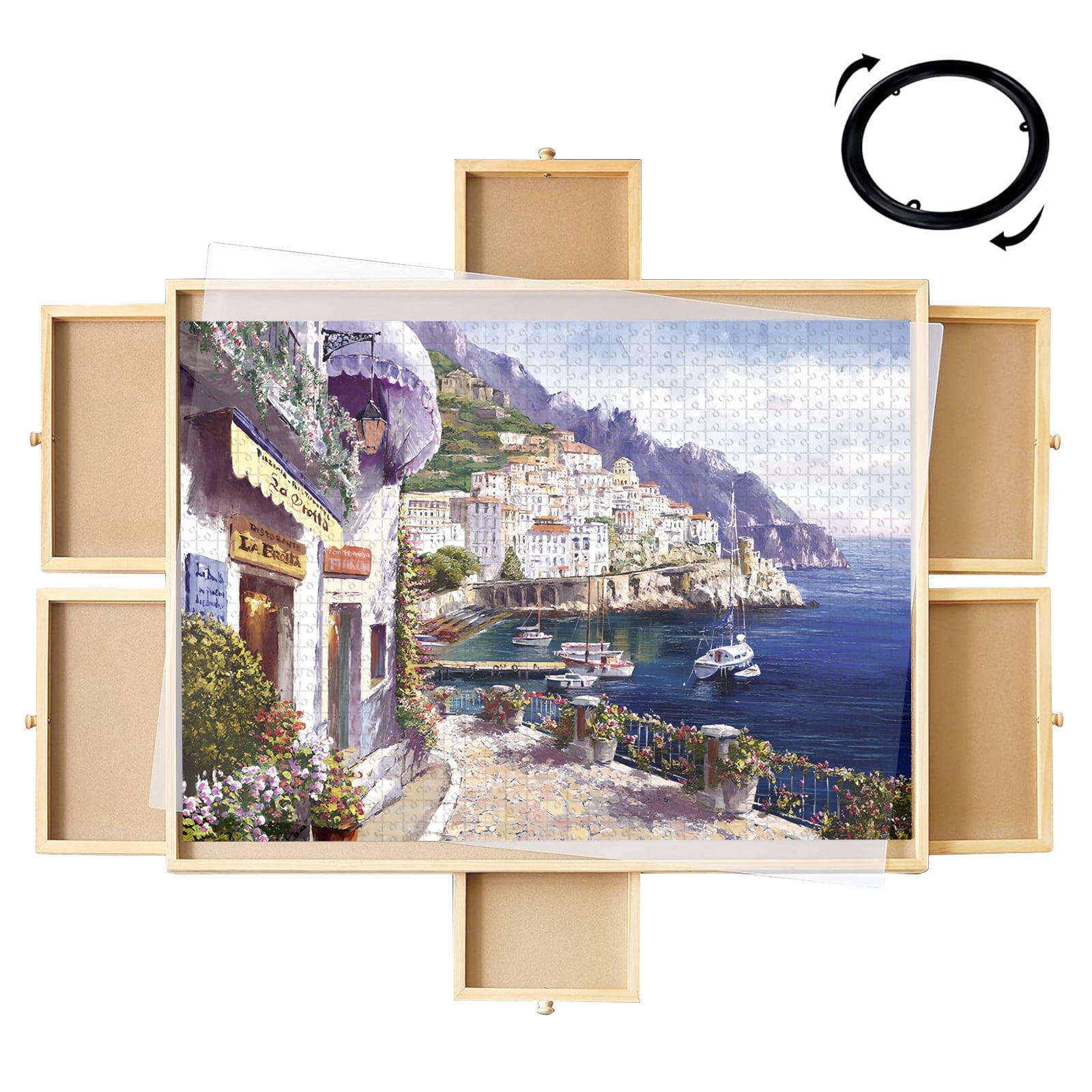 VIDITA 1500 Piece Jigsaw Puzzle Board with 6 Drawers and Cover, Portable Wooden Puzzle Table Tray, 27 x 35 Inch