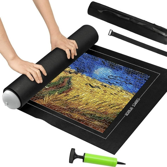 Puzzle Mat Roll Up,Puzzle Roll Storage Felt MatStore and Transport Puzzles to 1500 Pieces,with Hand Pump, Inflatable TubeChristmas Gifts