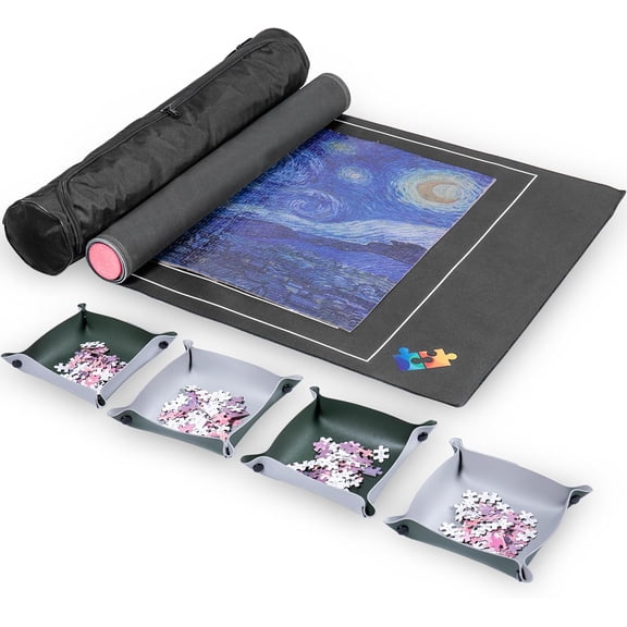 Puzzle Mats for Jigsaw Puzzles - Roll Up Puzzle Mat 1000 Piece and 1500 Pieces - Puzzle Matt Rollup with 4 Sorting Trays - Jigsaw Puzzle Mat and Puzzle Saver Storage - 46 x 26 Inches