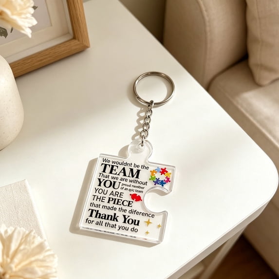 Puzzle Piece Acrylic Keychain, Inspirational Thank You Message Printed, Employee Appreciation Gift Present, Coworker Recognition Ornament, Metal Ring Attachment