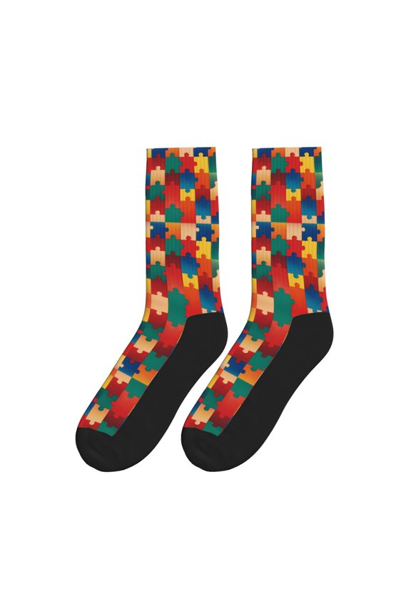 Puzzle Piece Autism Awareness Colorful Athletic Crew Novelty Socks For Men Women