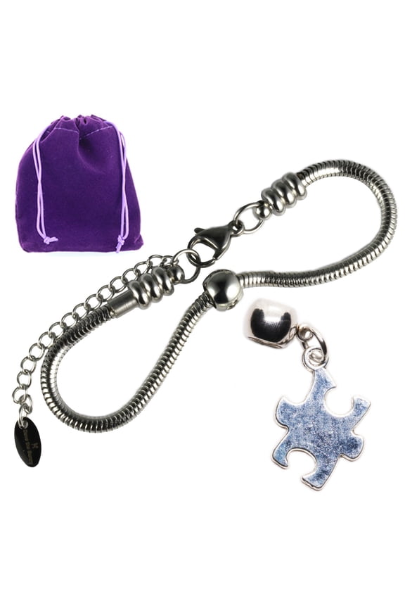 Puzzle Piece Charm Bracelet for Autism Awareness, Adjustable Stainless Steel