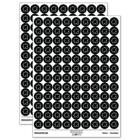 Puzzle Piece Outline 200+ Round Stickers - Black - Gloss Finish - 0.50" Size