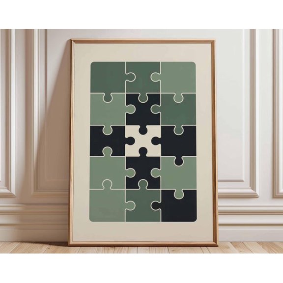 Puzzle Piece Retro Game Vintage Minimalist Jigsaw Wall Art Print, Unframed Paper Poster 8x10in