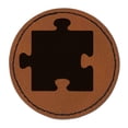thumbnail image 1 of Puzzle Piece Solid 2.5" Faux Leather Round Engraved Iron-On Patch - Brown, 1 of 6