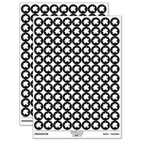 Puzzle Piece Solid 200+ Round Stickers - Black - Gloss Finish - 0.50" Size
