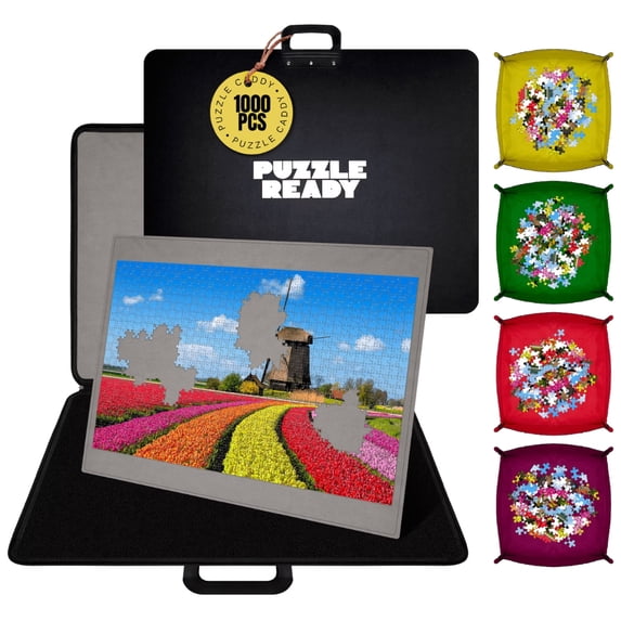 Puzzle Ready Portable Puzzle Caddy 1000 Pieces with 4 Sorting Trays Puzzle Carrier Board Organizer