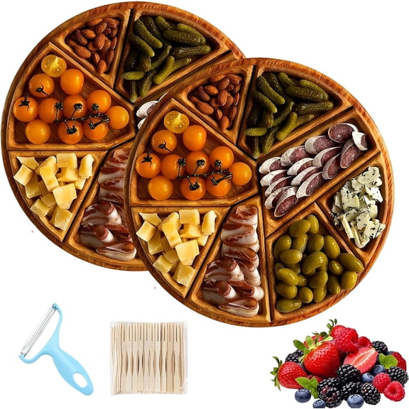 Puzzle Serving Tray - Wood with 8 Removable Compartments, Round Charcuterie Board & Walnut Platter for Fruits, Nuts and Dips, Home Table Decor for Party