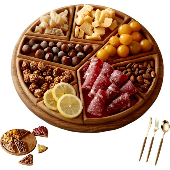 Puzzle Serving Tray - Wood with Removable Compartments, Durable Food-Safe Serving Board for Parties and Entertaining