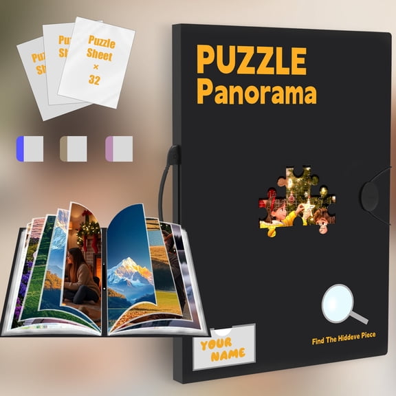 Puzzle Storage Folder for 1000pcs, Puzzles Organizer with Central Mesh Window, Puzzle Holder with 5 Set Puzzles Stickers, Labeling Tabs and DlY Name Card Pocket