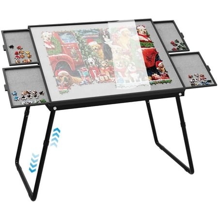 1500 Pieces Jigsaw Puzzle Table, Foldable Puzzle Board for Adultswith 4 Drawers, Adjustable Height, with Legs & Cover, Gift for Mom
