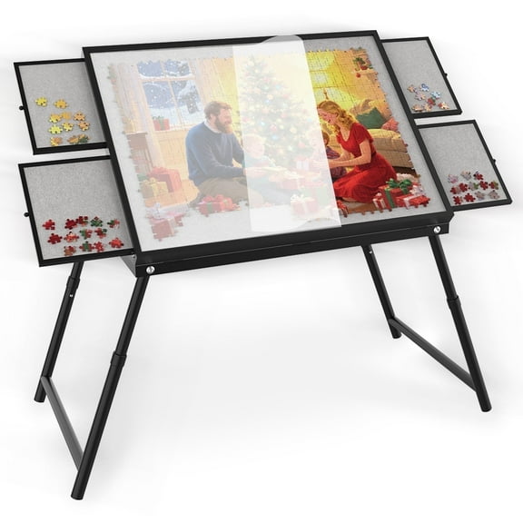 Puzzle Board for Adults,  Foldable Jigsaw Puzzle Table with Drawers, Metal & Plastic Frame, H-Shaped Legs, 1500 Pieces